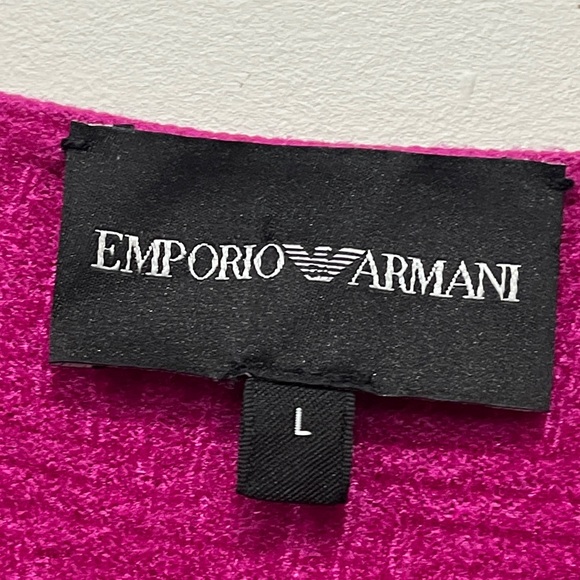 Emporio Armani Velvet Herringbone Textured Pullover Top in Pink/ Magenta size L - Picture 6 of 9